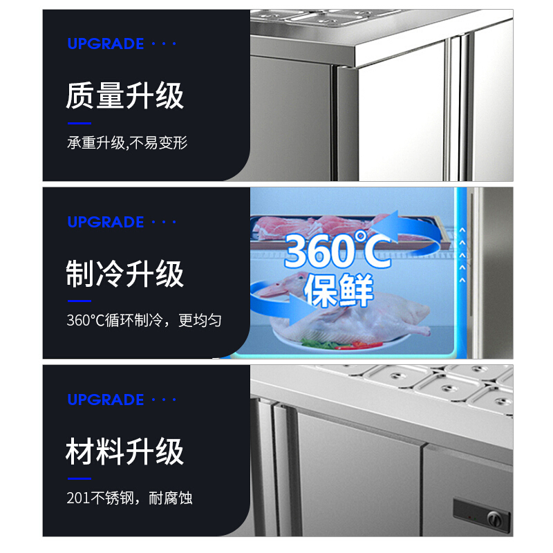 希冷(XILEN)开槽沙拉台冷藏小菜冰箱保鲜工作台披萨水果捞凉菜冰柜商用麻辣烫火锅调料操作台 披萨款双温 2米