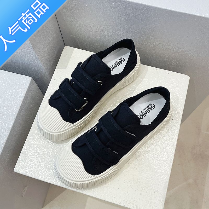 SUNTEK魔术贴两穿厚底小白鞋女学生ins韩版原创小众休闲百搭方头帆布鞋高清大图