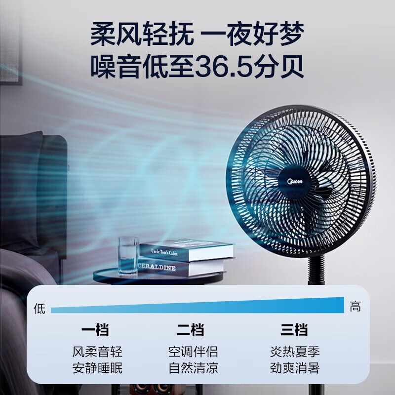 美的(Midea)七叶轻音立式电风扇家用柔风落地扇台式桌面小型风扇大风量节能摇头宿舍电扇 SAF30AB高清大图