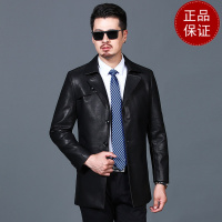 免费试穿冬季防水皮风衣男外套时尚西装领短款大衣后中开叉修身中长款皮衣2021冬装新款外套 180 黑色