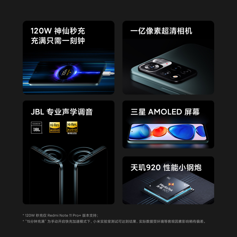 Redmi Note11 Pro+ 时光静紫 8GB+128GB 5G手机 天玑920液冷芯 一亿像素超清相机 三星AMOLED屏幕 小米红米手机