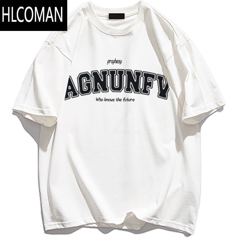 HLCOMANvintage美式个性字母印花短袖男ins潮牌T恤夏季高街宽松上衣图片