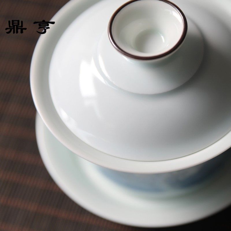 鼎亨春泥纹影青盖碗大号茶杯茶具陶瓷功夫白瓷泡茶三才景德镇品