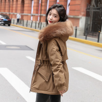 2023年冬装新款可拆卸毛领宽松连帽抽绳加绒加厚派克服显瘦外套女