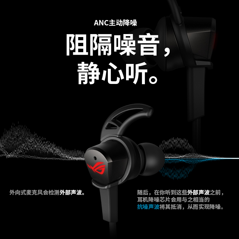 华硕耳机 ROG降临 RGB版 入耳式游戏耳机 ROG游戏手机配件 ANC主动降噪 环绕7.1音效 RGB光效
