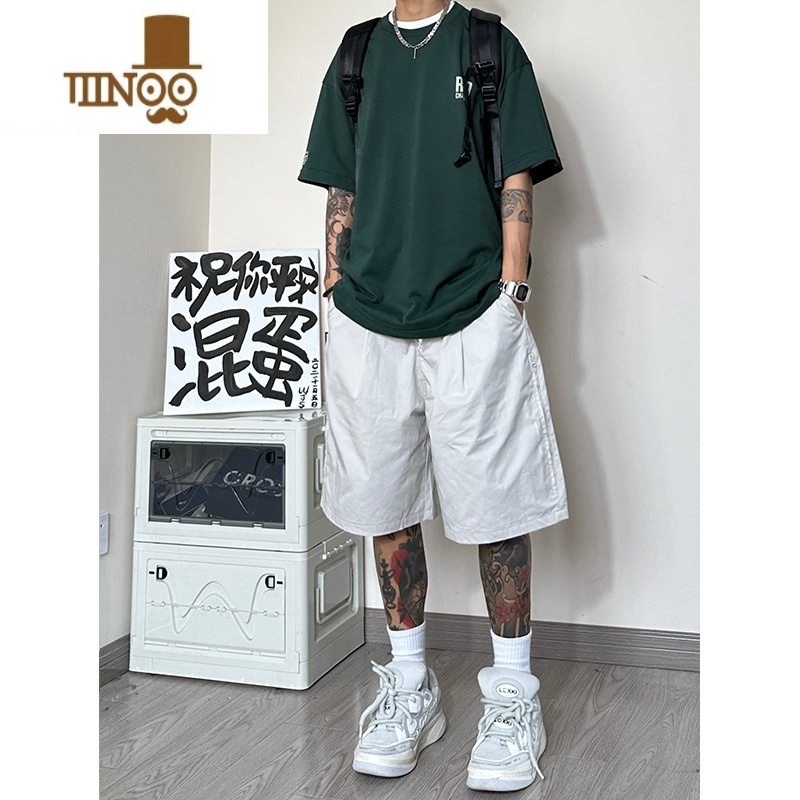 YANXU日系复古工装短裤男士夏季宽松大码阔腿直筒中裤潮牌休闲五分裤子
