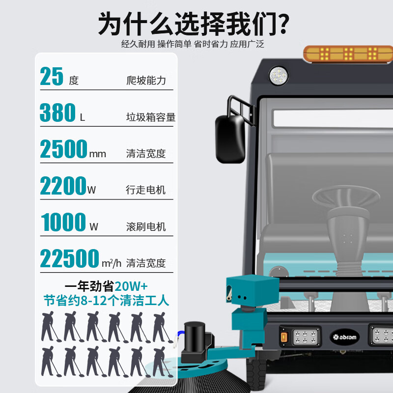 亚伯兰YBL-A2500全封闭驾驶式扫地车工厂车间工业机场物业市政马路用电动扫地机环卫清扫车 清扫宽2.5米高清大图