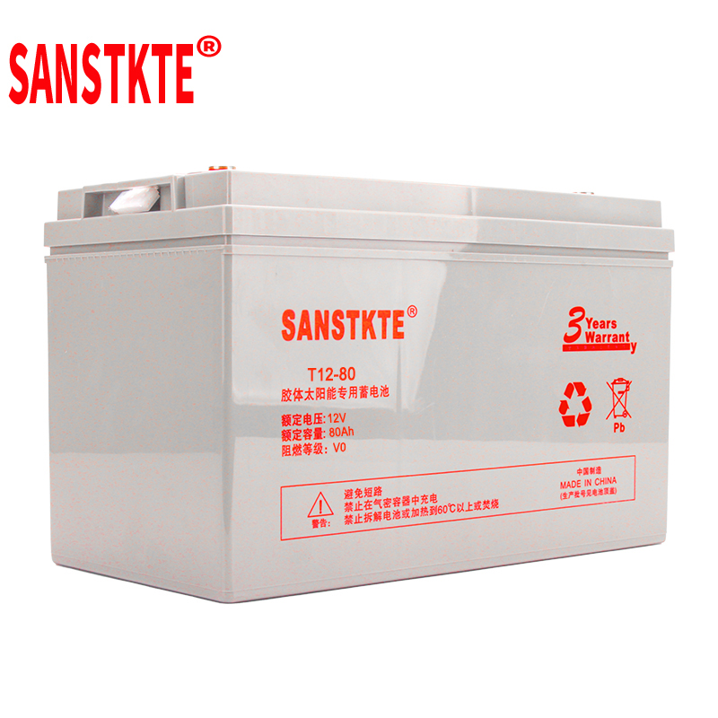 SANSTKTE铅酸免维护电瓶胶体12V80AH太阳能光伏蓄电池发电逆变UPS电源T12-80高清大图