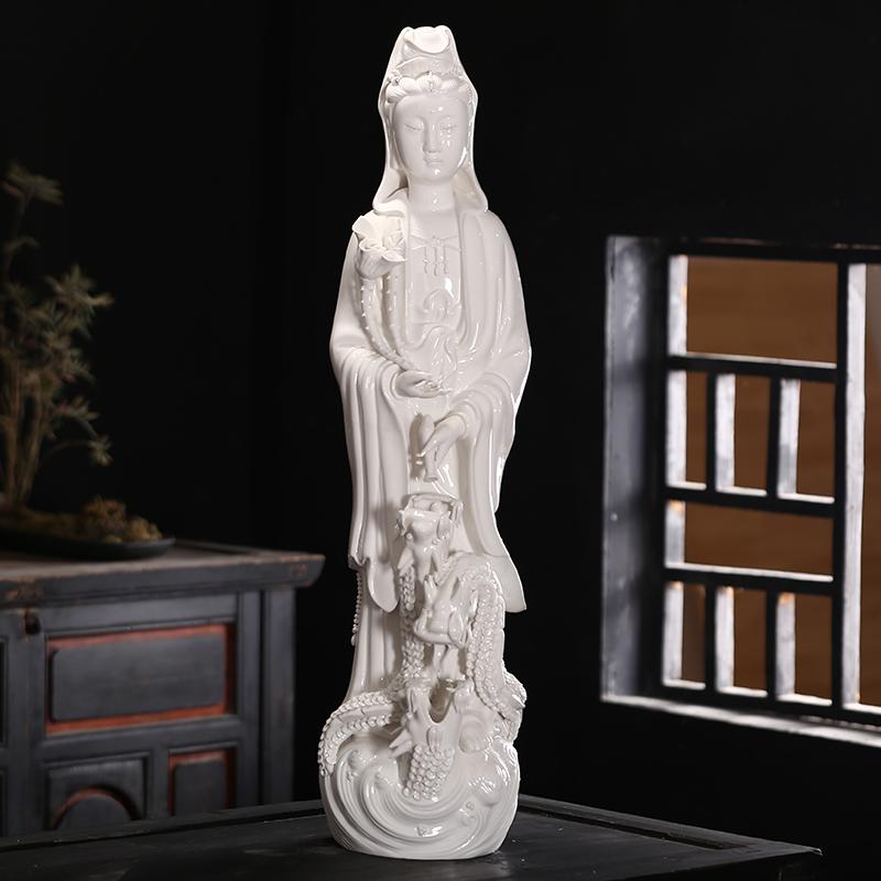 德化创意陶瓷器滴水观音菩萨佛像摆件白瓷工艺品家用供奉客厅摆设 三维工匠 28寸三龙(高约71cm)高清大图