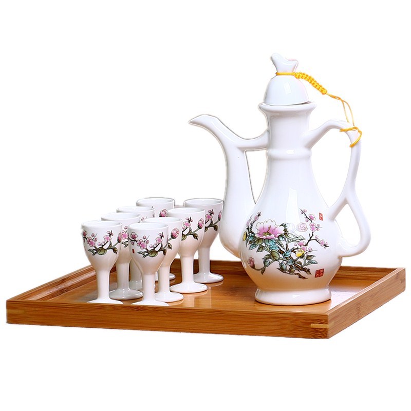 陶瓷酒壶酒具白酒黄酒杯酒瓶中式仿古酒具酒壶套装家用酒壶九件套(请先与客服确认再)