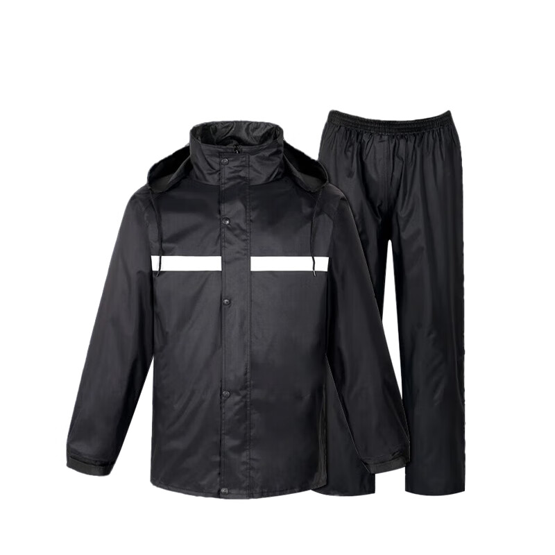 阿蒂亚 牛津布分体式反光雨衣雨裤 黑色连帽套装