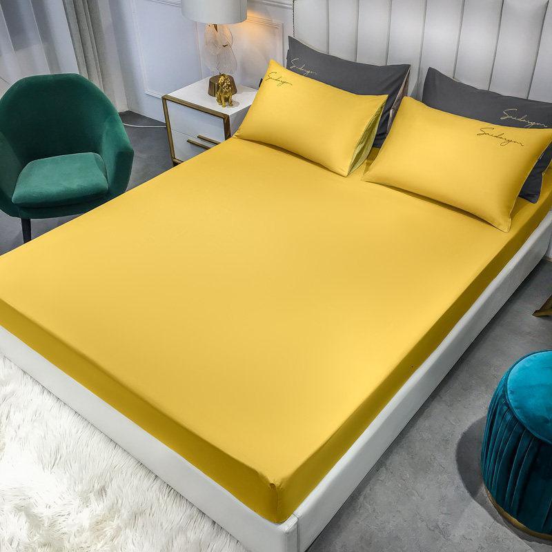 美帮汇全棉全棉床笠单件60S长绒棉1.5m床罩床垫保护套全包防尘罩 蓝米KF-(姜黄)单床笠 180cmx200cm床