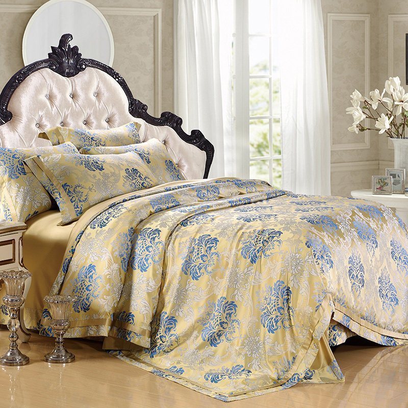 美帮汇色织大提花真丝四件套重磅桑蚕丝套件丝绸床上用品被套