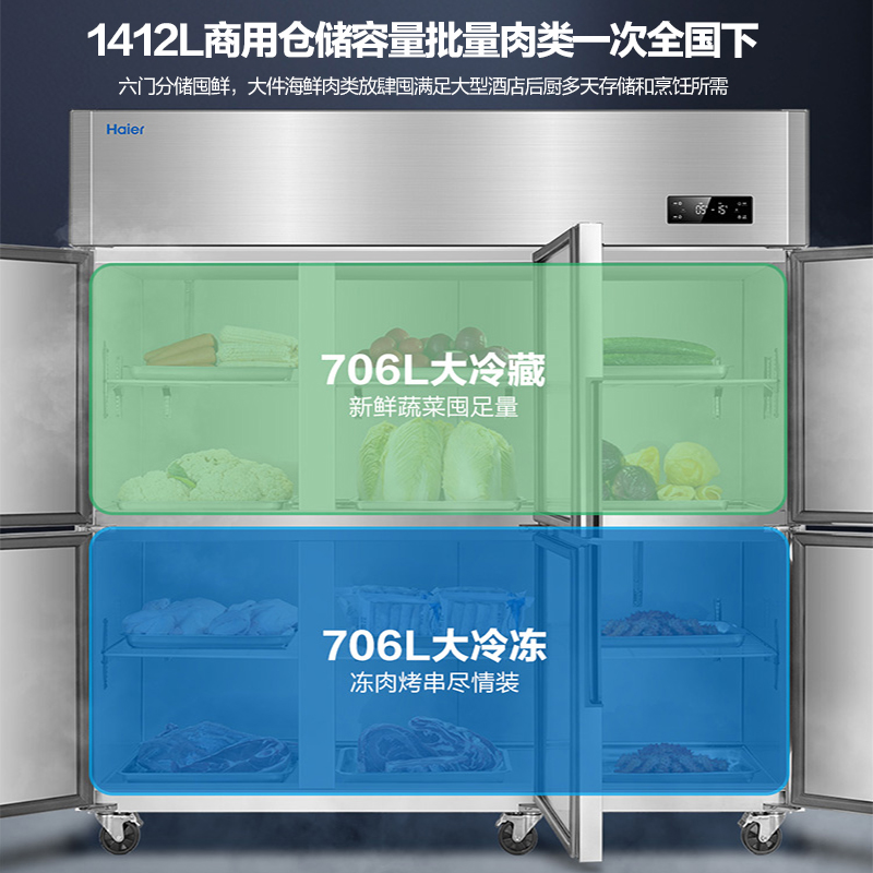 海尔(Haier)商用厨房冰箱3门冷藏3门冷冻全铜全钢六门六开门大容量酒店饭店餐厅食堂不锈钢SL-1450C3D3S高清大图