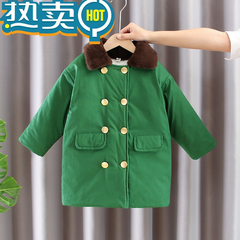 绿彩虹光军棉大衣儿童棉衣加绒冬小童东北军绿棉袄小孩冬加厚男童冬装