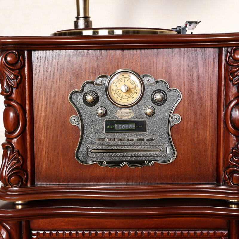 欧蒂诺 ODN-15Z 实木复古留声机 仿古欧式黑胶唱片机 蓝牙DVD播放USB/MP3低音炮功能 经典棕