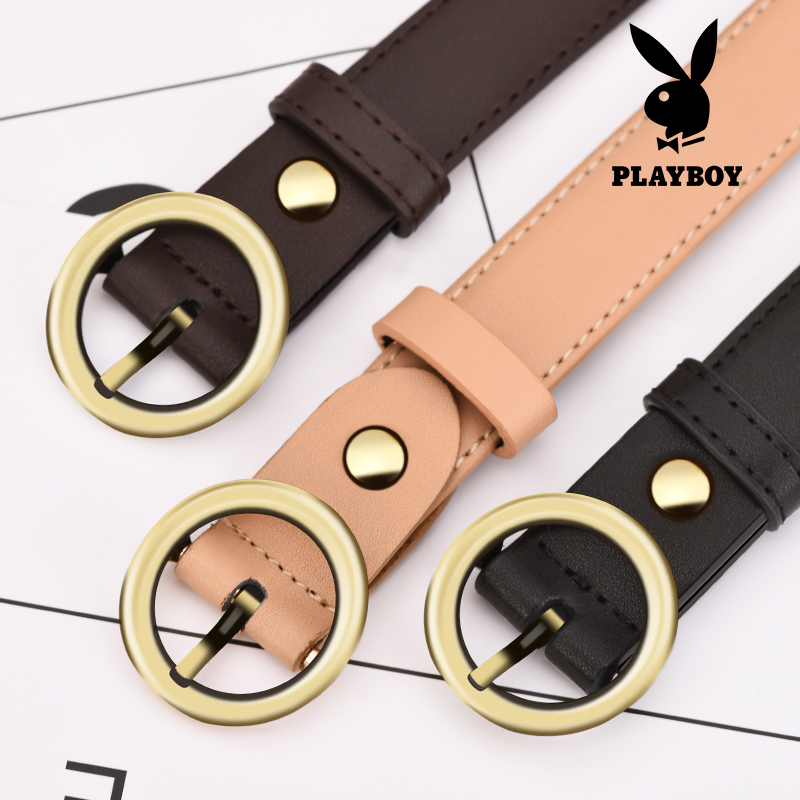 花花公子皮带女士真皮百搭时尚黑色腰带韩版夏装饰牛仔裤带ins带高清大图