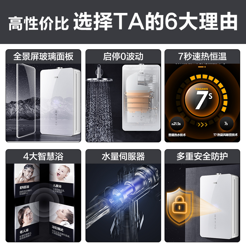 万家乐 安睡洗燃气热水器16升 全景屏玻璃面板水量伺服器水温0波动4大智慧浴智能温感厨房洗天然气 JSQ30-T8高清大图