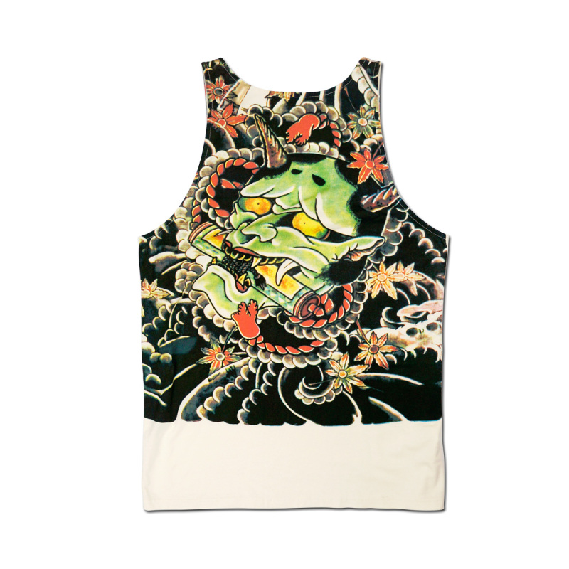 日系小丑印花背心男纹身图案吊带复古宽松个性棉上衣棉马甲/背心