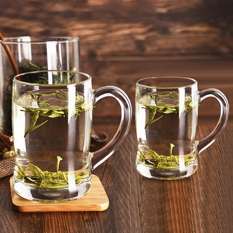 乐美雅玻璃杯家用透明带把茶杯大号水杯茶楼耐热防爆泡茶喝水杯子2只
