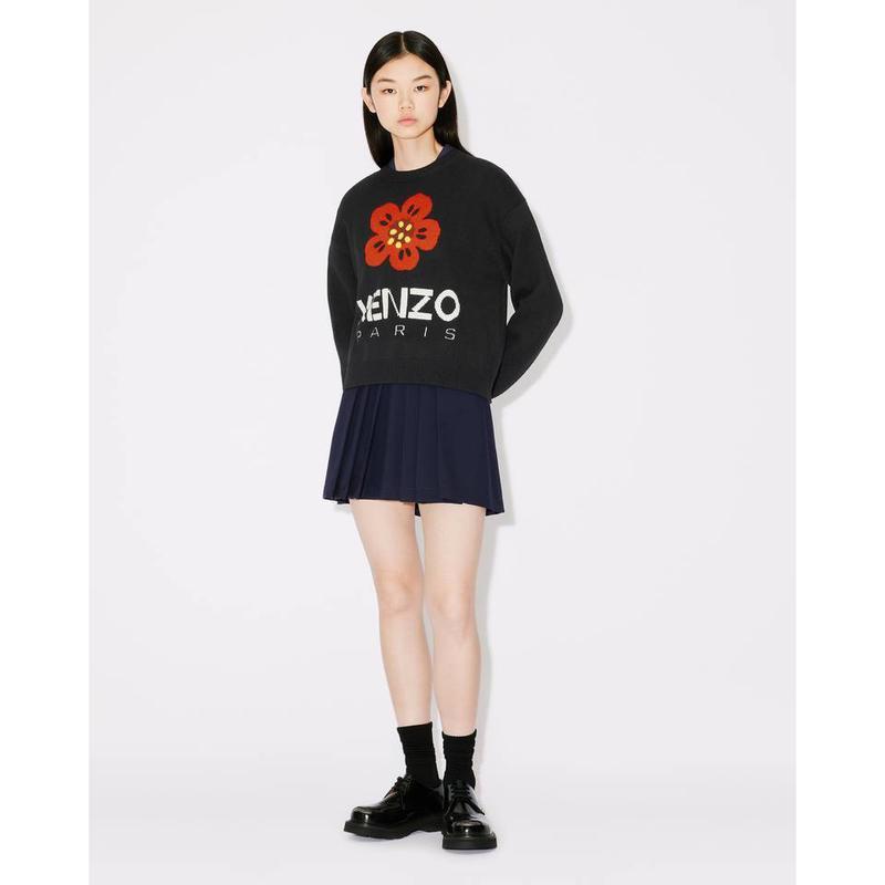 高田贤三(Kenzo)女款羊毛毛衣圆领时尚百搭嵌花徽标休闲套头衫秋