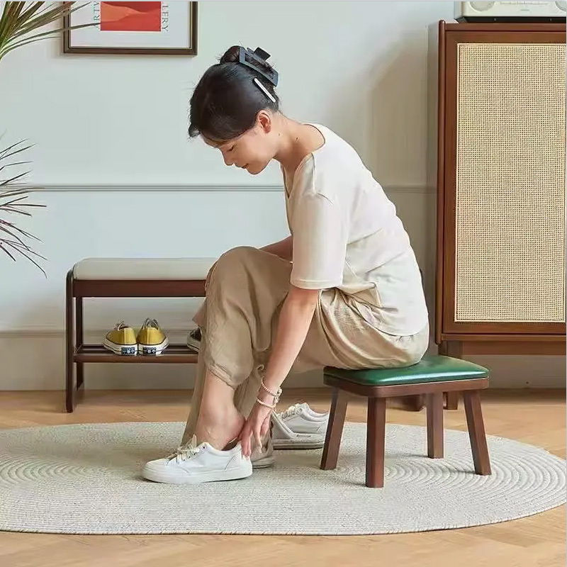 俊屹家用实木小凳子软包矮凳门口换鞋凳客厅茶几沙发垫脚板凳木凳方凳