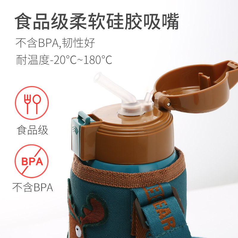 双盖浮雕鲸鱼款杯具熊BEDDYBEAR儿童保温杯带吸管儿童水杯316不锈钢宝宝儿童保温壶600ml