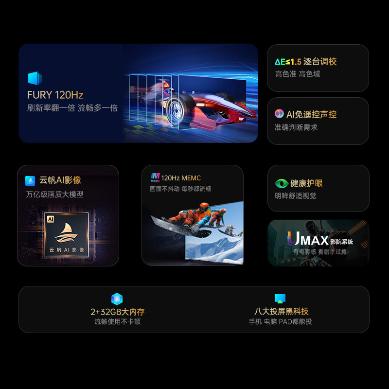 长虹75D6 75英寸120Hz高刷 免遥控语音杜比视界2+32GB MEMC 四大投屏 4K平板高清液晶电视机