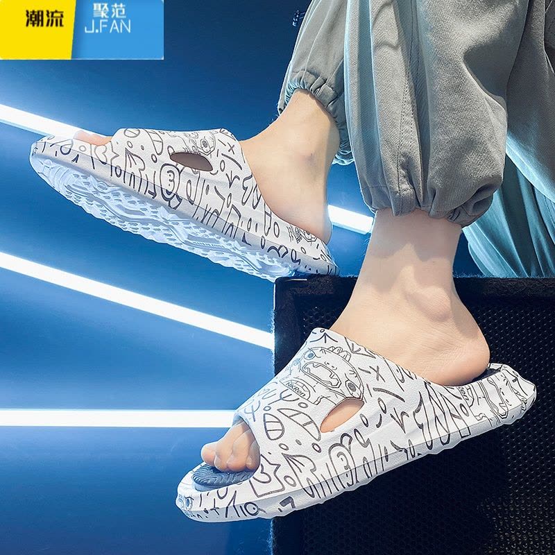 聚范一字拖男夏季外穿踩屎感运动拖鞋男户外防滑个性大码沙滩凉拖厚底图片