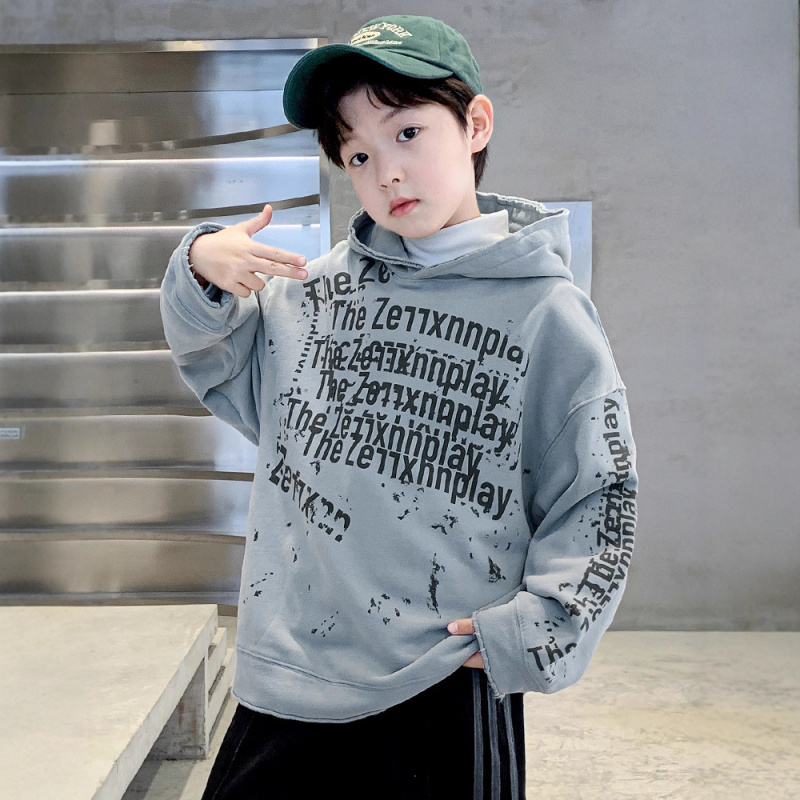 男童加绒卫衣连帽冬款潮牌中大童加厚保暖上衣儿童大男孩冬装童装