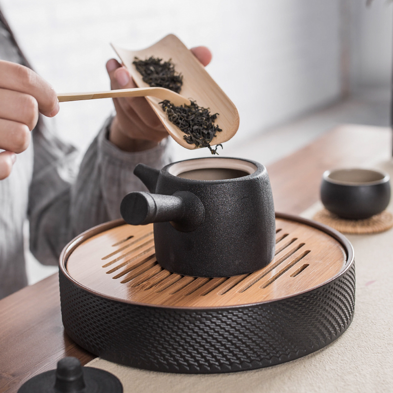 陶瓷功夫茶具家用套装一壶四杯日式黑陶汝窑茶壶茶杯整套干泡茶盘(请先与客服确认再)