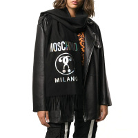 MOSCHINO/男女黑色镭射印花字母微标饰纯羊毛流苏围巾丝巾30664 M2329 016