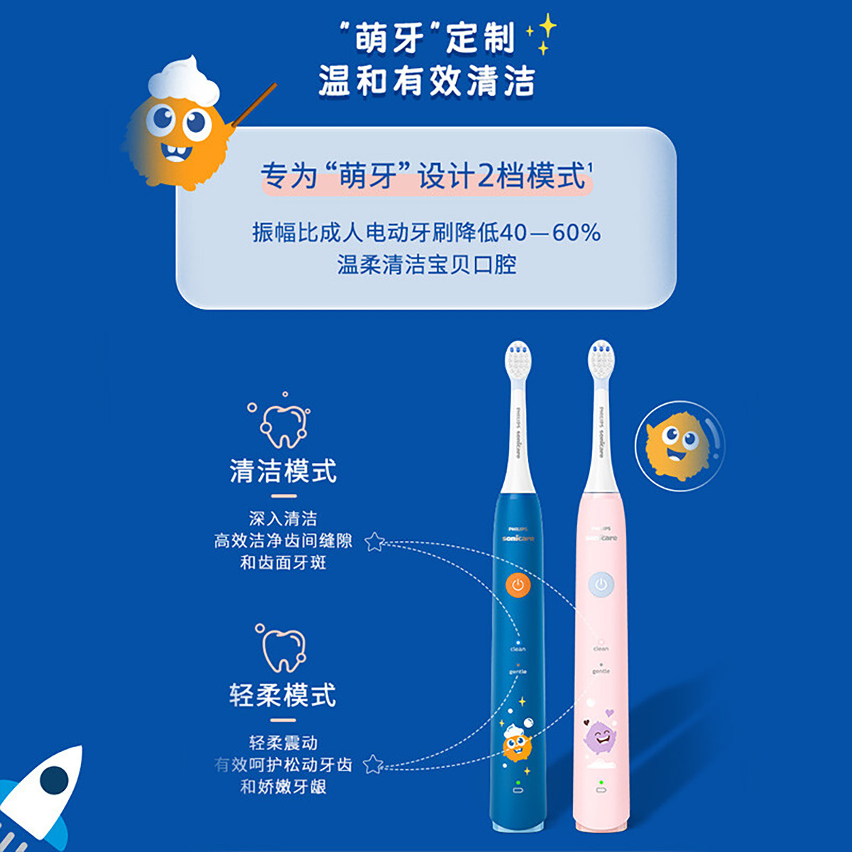飞利浦(PHILIPS)儿童电动牙刷牙男宝泡泡刷 HX2432蓝色高清大图
