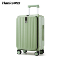 汉客铝框前开盖登机行李箱女20寸侧开旅行密码箱大容量拉杆箱男24 青竹绿 20寸