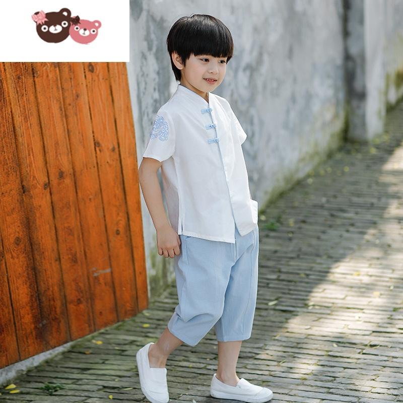 光汉服男童改良薄款唐装儿童中国风夏宝宝中式复古套装小孩民族服装