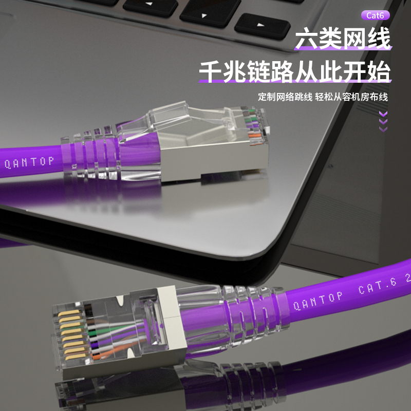 千天(QANTOP)CAT6网线工程家用宽带监控电脑跳线无氧铜芯双绞六类千兆高速成品网线数据机箱布线系统非屏蔽可定制紫色