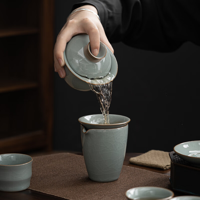 苏氏陶瓷/SUSHI CERAMICS J0629 哥窑功夫茶具陶瓷泡茶壶三才盖碗礼盒装 (单位:盒)高清大图