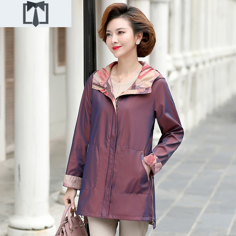 suntek妈妈春秋中长款上衣中年女春装薄款风衣中老年洋气阔太太外套