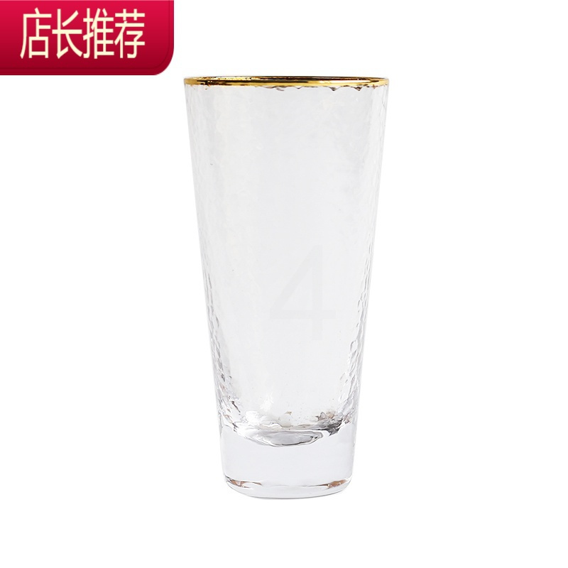 日式树皮锤纹玻璃水杯啤酒洋酒威士忌杯耐热轻奢喝水果汁茶杯套装JING PING 树皮纹《金边高款》酒具