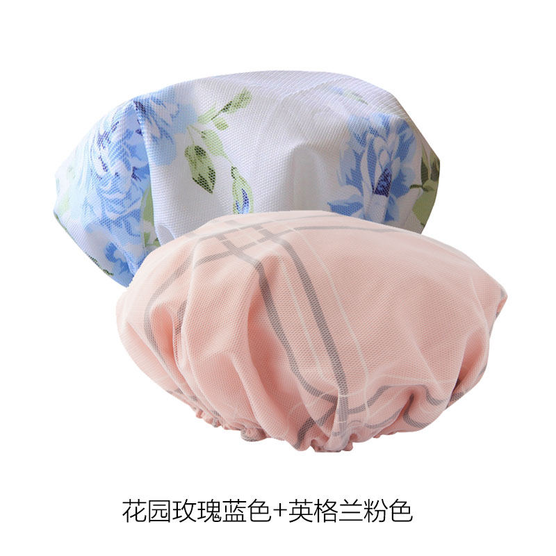 浴帽厨房清洁沐浴女性防水防油烟防灰尘土帽子头套女人 三维工匠 玫瑰蓝+英格兰粉高清大图