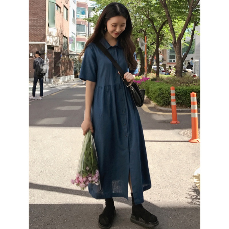 很仙的法国小众法式桔梗裙夏季短袖宽松裙子仙女超仙森系连衣裙潮