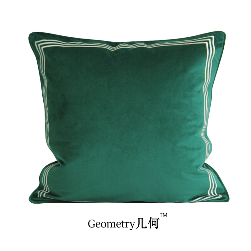 丝绒刺绣/简约轻奢/设计师款几何图案/沙样板房抱枕靠垫6款50cm绿色轻奢不含枕芯其他规格