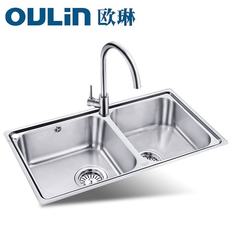 [苏宁自营]欧琳Oulin水槽+龙头套餐 不锈钢水槽 厨房水槽大双槽水槽龙头套装 厨房洗菜盆洗碗池 OLYG201