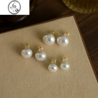 JiMi925银银针大珍珠耳环女气质轻奢高级感耳饰法式扁圆馒头耳钉耳夹