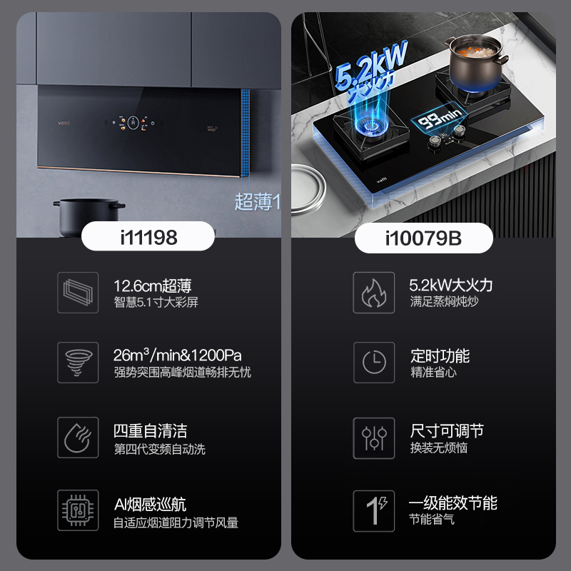 华帝(vatti)梦幻家X9变频超薄近吸26风量吸油烟机燃气灶热水器多件套i11198+79B+253-16(天然气)
