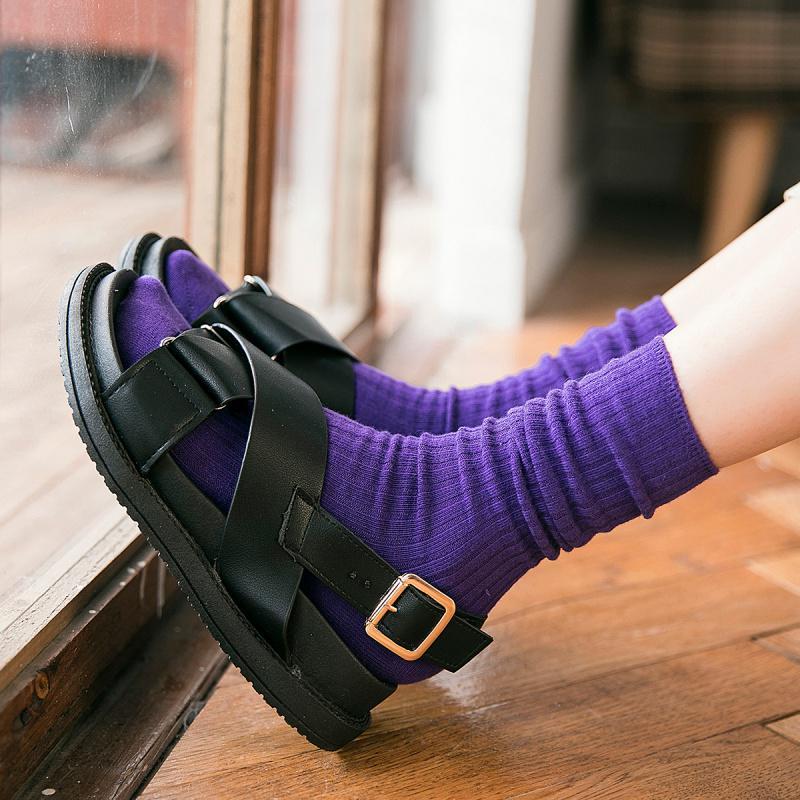 紫色袜子女薄款韩版学院风堆堆ins宝蓝色夏天百搭凉鞋长中筒袜潮