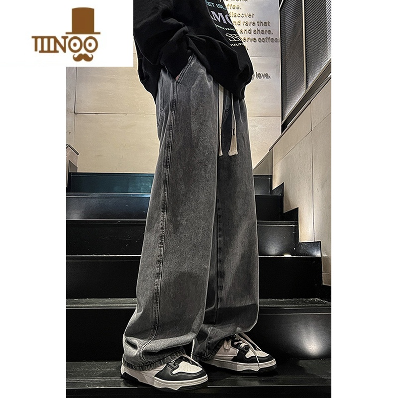 YANXU牛仔裤男秋季新款水洗做旧美式vibe高街痞帅大码宽松直筒休闲长做高清大图