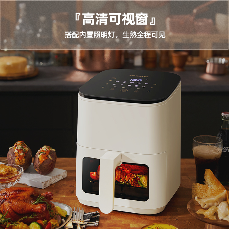 大宇(DAEWOO)空气炸锅3.5L家用多功能无油可视化烤箱不粘DIY定时定温保温解冻 K10