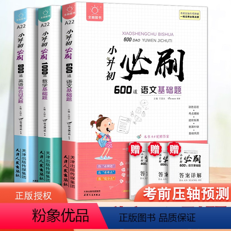 3本套装]语文+数学+英语 小学六年级 [正版]3本全脑训练小升初必刷题小学六年级上下册试卷数学专项训练 600道语文基