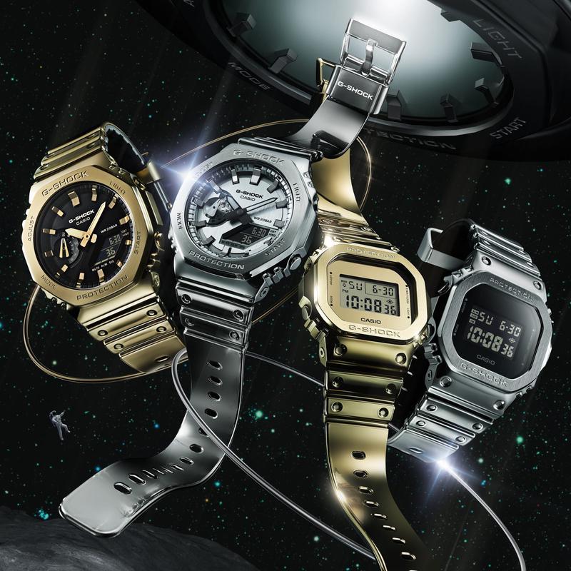 CASIO GM金调配酷感男款日韩潮流金属胶带头层手表